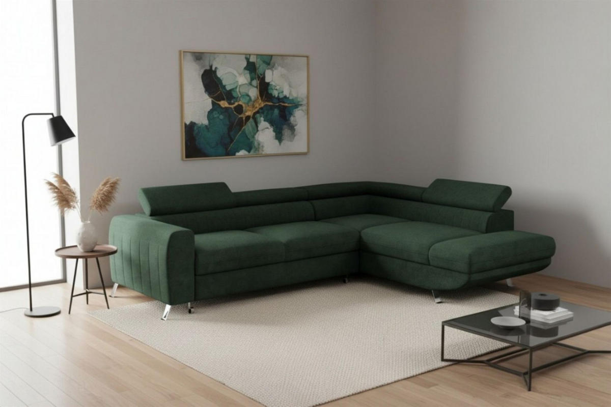 ECKSOFA Marios Mit Schlaffunktion - Grün, Holzwerkstoff/Textil (202/260cm) - Fun Möbel