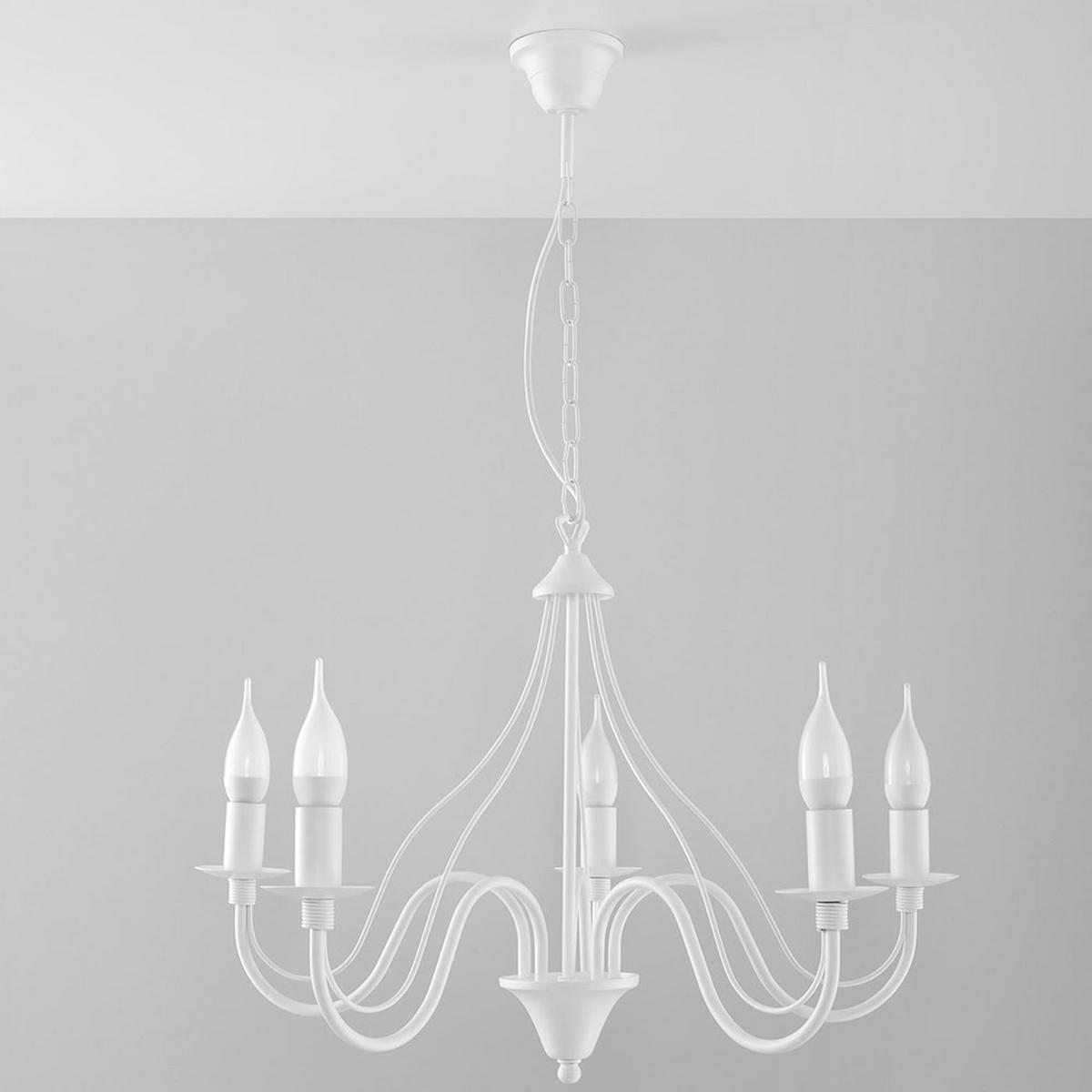 KRONLEUCHTER Stahl Weiß 5-flammig - Weiß, Glas (60/60/80cm)