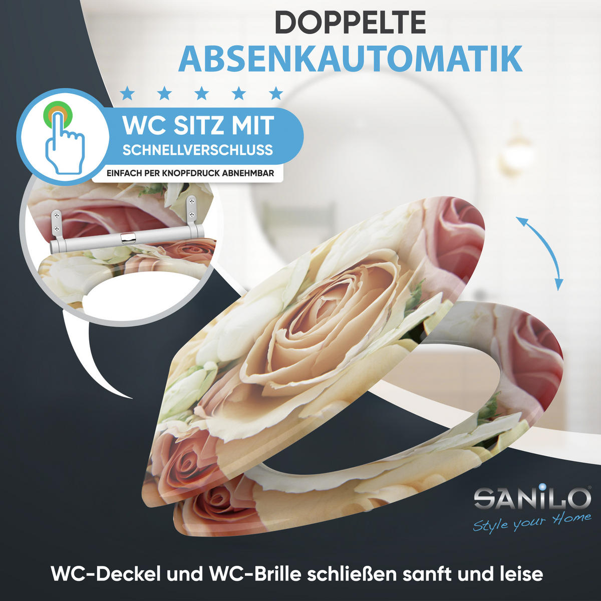 WC-SITZ mit Absenkautomatik & Top Fix Rosa Rose - Pink, Holzwerkstoff (37.7/5.5/48cm) - Sanilo