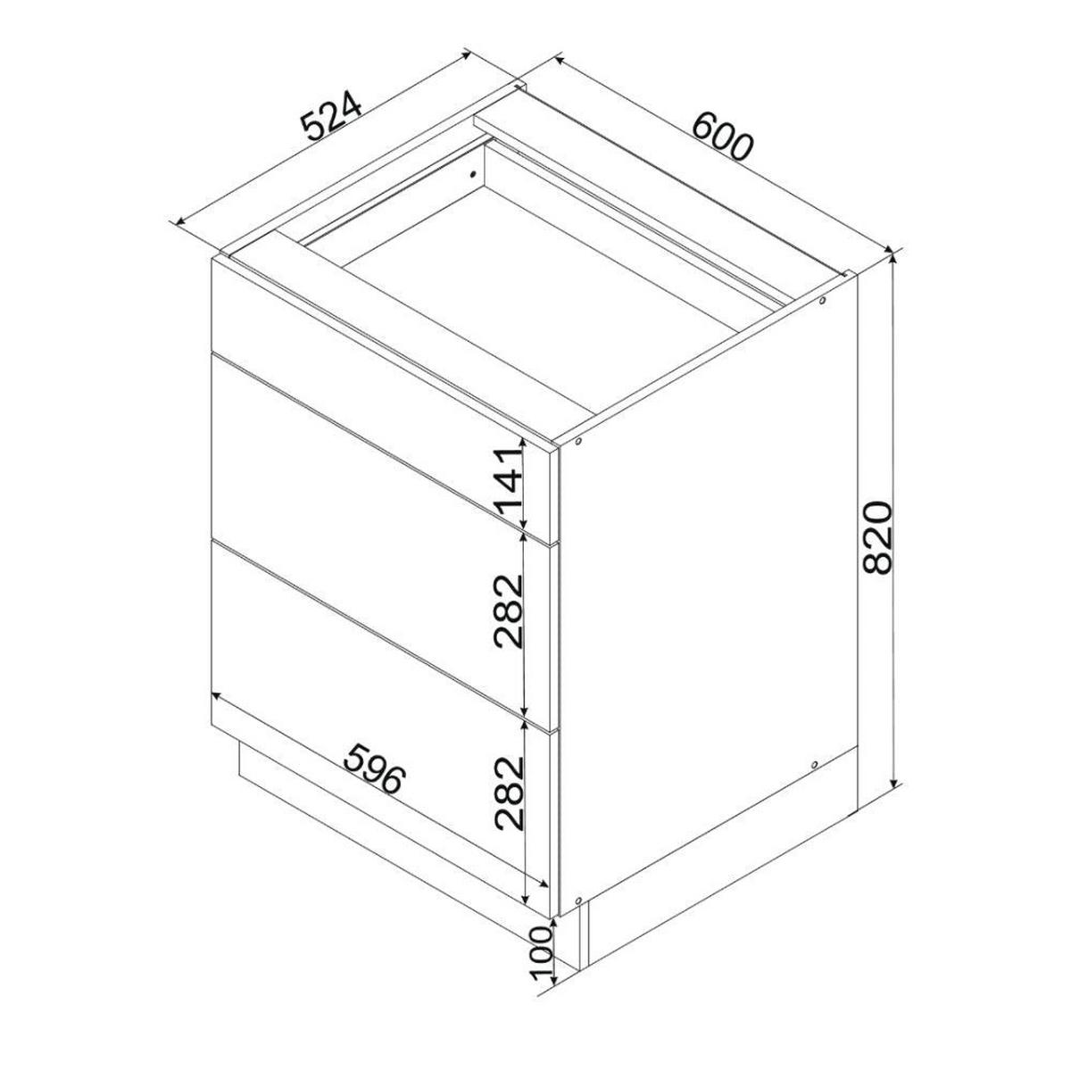 UNTERSCHRANK D60S3 ( S1600/12 ) – BONO – 3 Schubladen für effiziente Organisation – Gold / Eiche - Eichefarben, Holzwerkstoff (60/82/51cm) - ROYAL24_MARKT