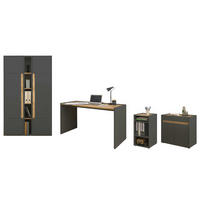 SCHREIBTISCHKOMBINATION 6-teilig grau matt, Eiche Wotan, Büromöbel Set mit viel Stauraum - Eichefarben/Schwarz, Holzwerkstoff/Kunststoff (140/263/200cm) - Furn.Design
