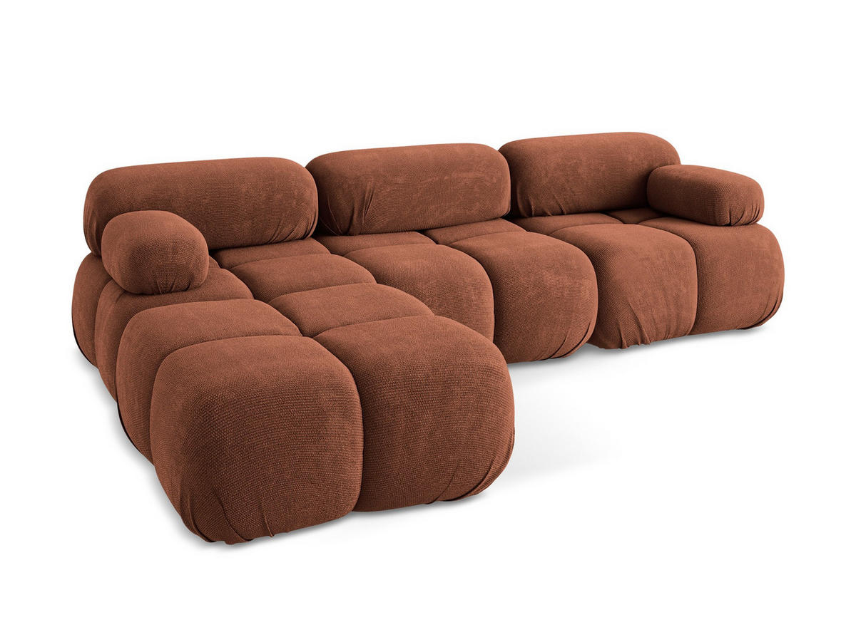 ECKSOFA Beidseitig Chenille Stoff Orange - Terra cotta/Schwarz, Kunststoff/Textil (285/191cm) - Makamii