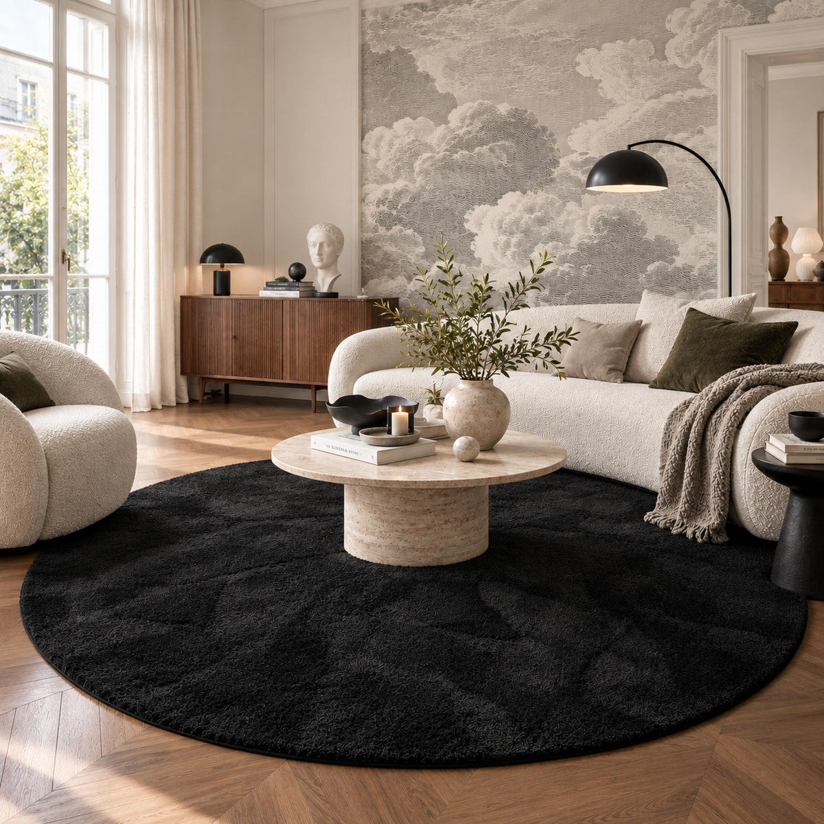 HOCHFLOR SHAGGY TEPPICH PALACE RUND - Schwarz, Textil (160/160cm) - Snapstyle