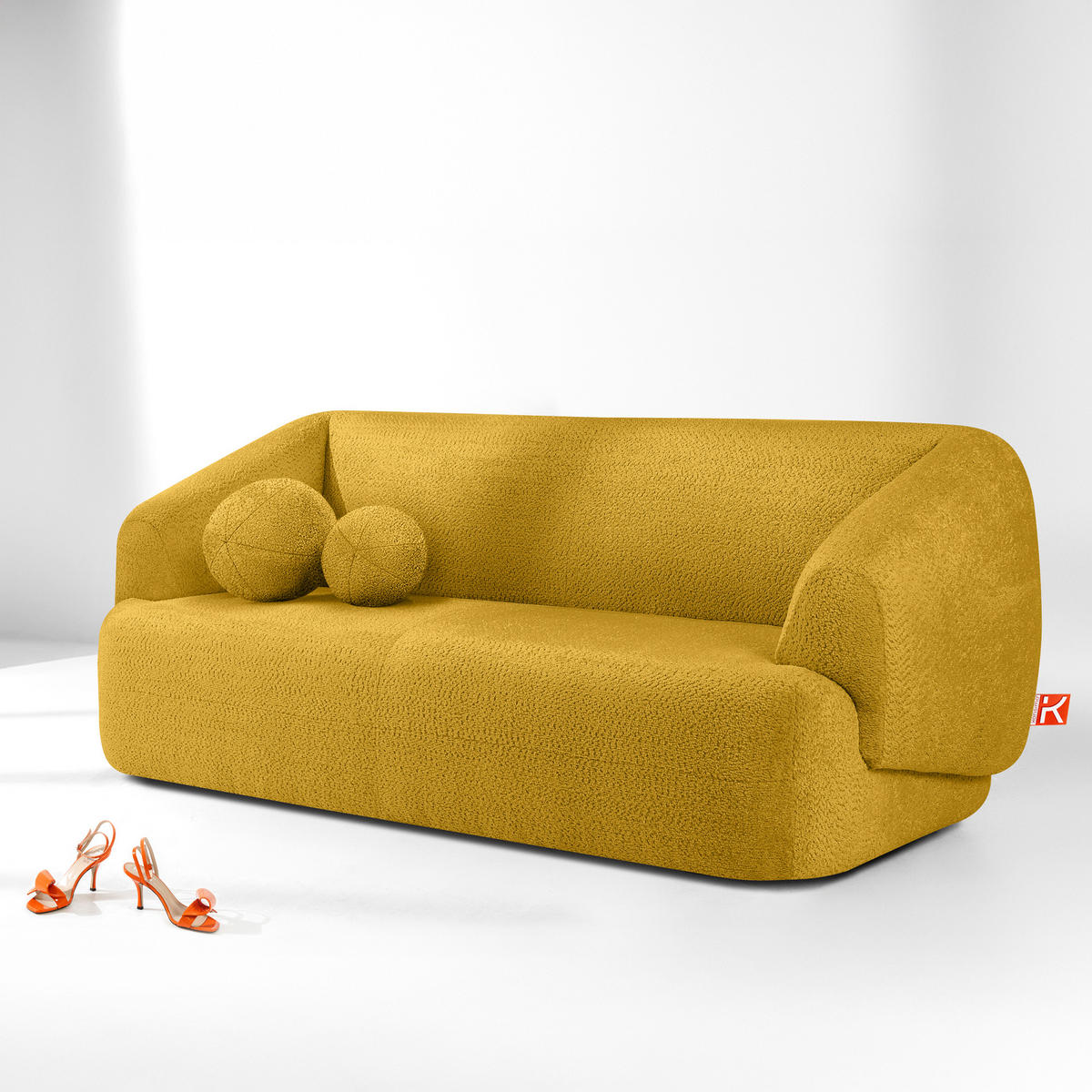 EINZELSOFA VIRA, Gelb, Chenille - Gelb/Schwarz, Holz/Holzwerkstoff (210/84/100cm) - KONSIMO®