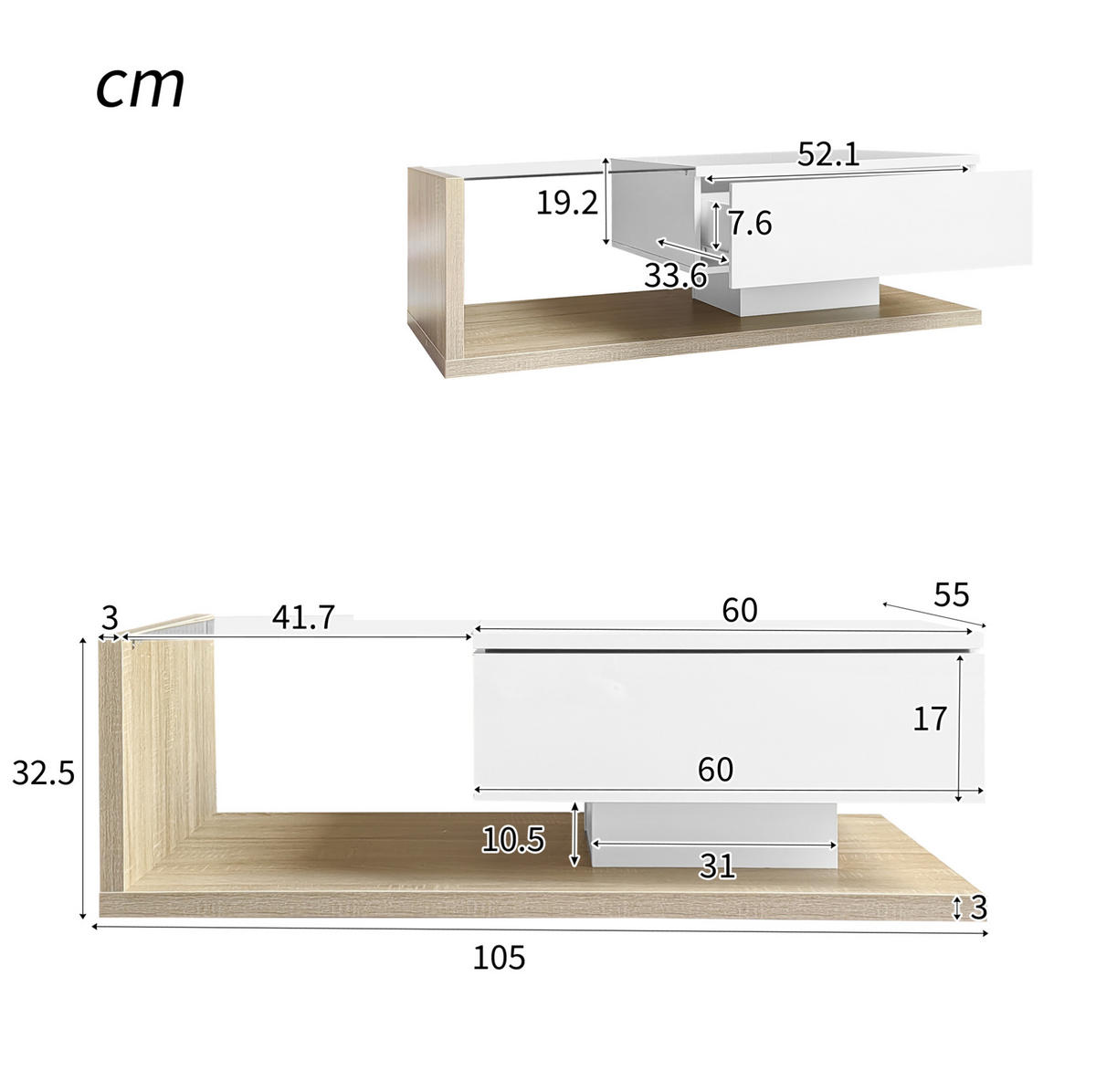 COUCHTISCH 105/55/32,5 cm in Hochglanzweiß mit Glasplatte und LED-Beleuchtung - Weiß Hochglanz, Holzwerkstoff (105/55/32.5cm) - OKWISH