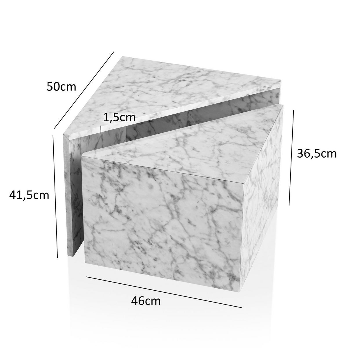 COUCHTISCH 2er Set Hochglanz Marmoroptik Verschachtelbar MONOBLOC, Weiß 50x50x42 cm - Weiß, Holzwerkstoff (50/50/42cm) - KADIMA DESIGN