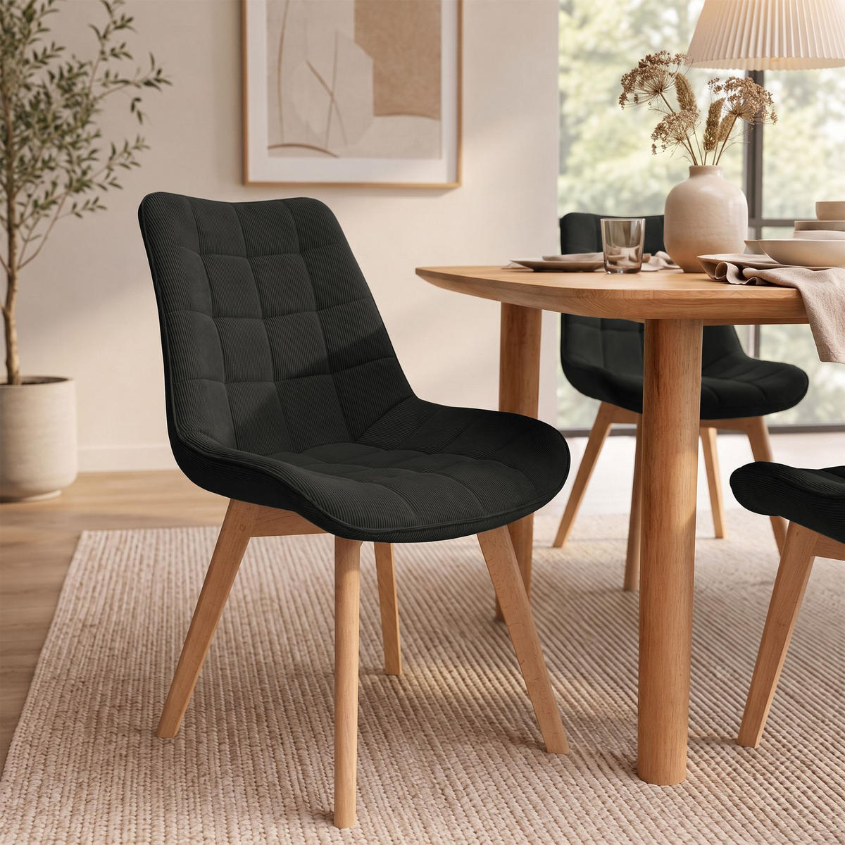 STUHL Cord Anthrazit - Eukalyptusholzfarben/Anthrazit, Holz/Textil (53/84/63cm) - CLP