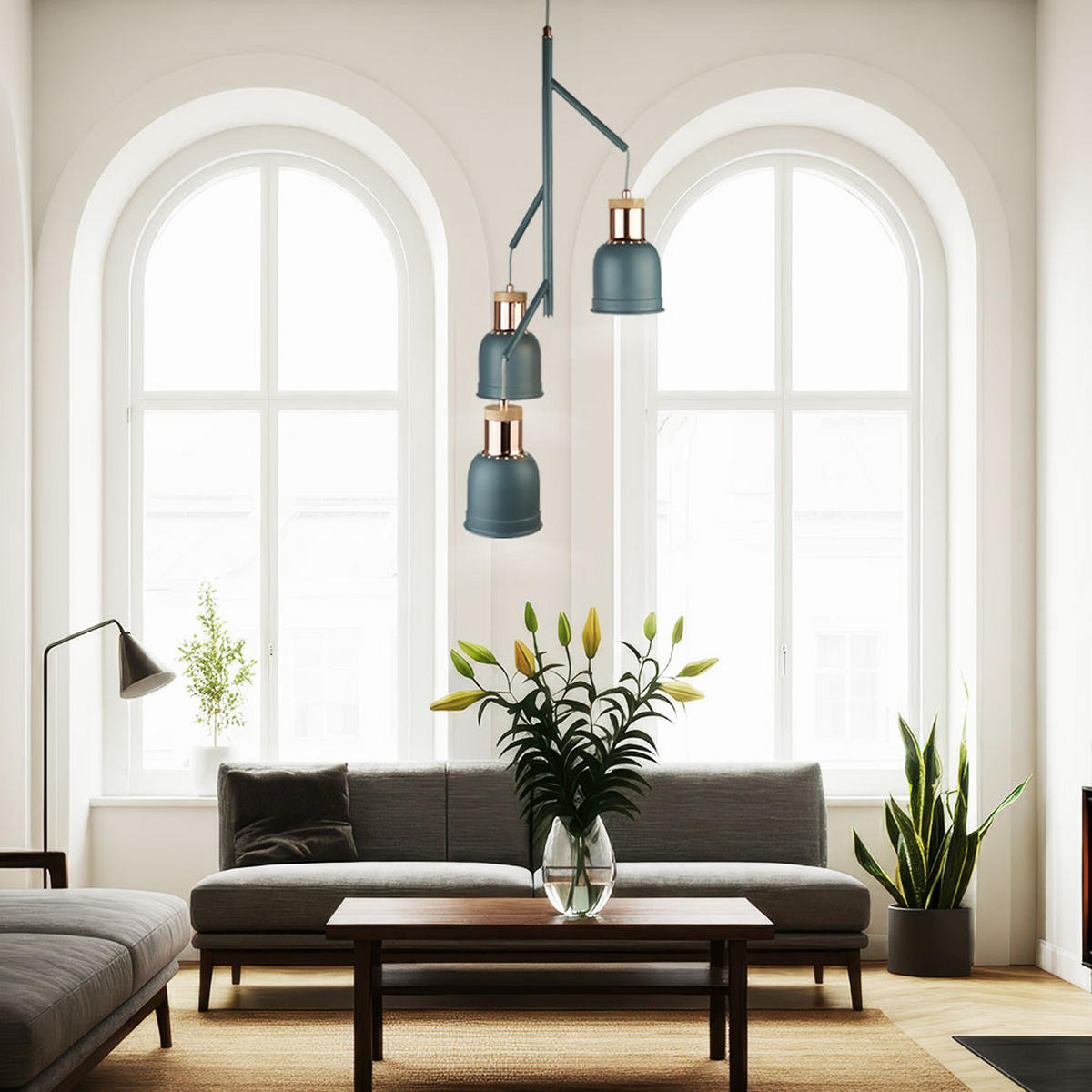 HÄNGELEUCHTE BARHAM Grau Matt Kupfer - Grau, Metall (38/38/177cm)