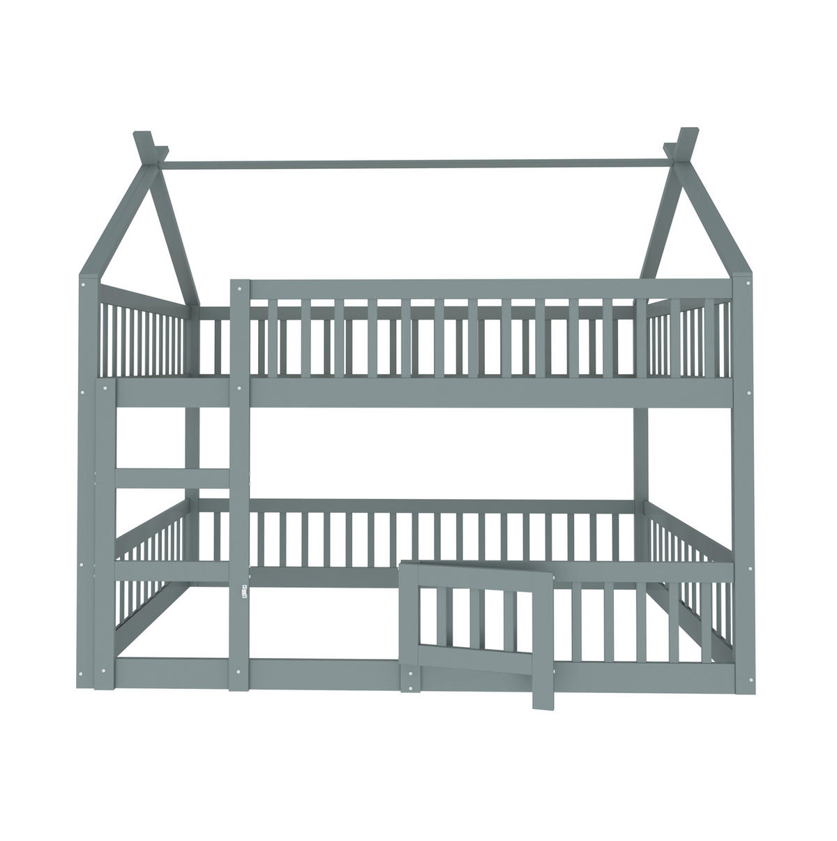 HAUSBETT 140/200 cm in Grau aus Massivholz mit Treppe und hohem Rausfallschutz - Grau, Holz (140/200cm) - Flora Grace