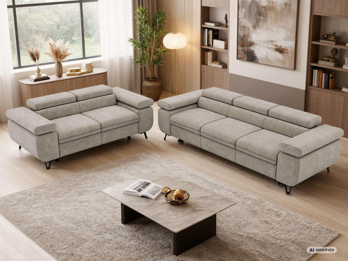 SEDACÍ SOUPRAVA PETERS 2+3 - Šedobéžová Strukturovaná látka - černá/šedobéžová, kov/textil (262/76/99cm) - MKS