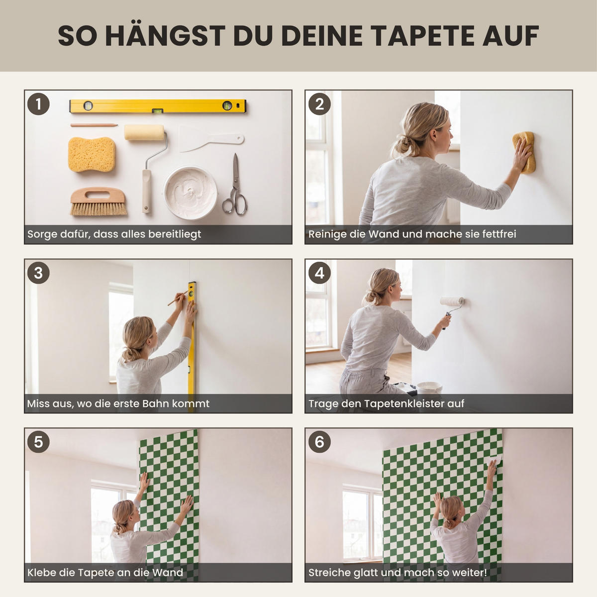 KINDERTAPETE - Schachbrett - Muster - Grün - 120x280 cm - Grün, Papier (120/280cm) - OnlyWow