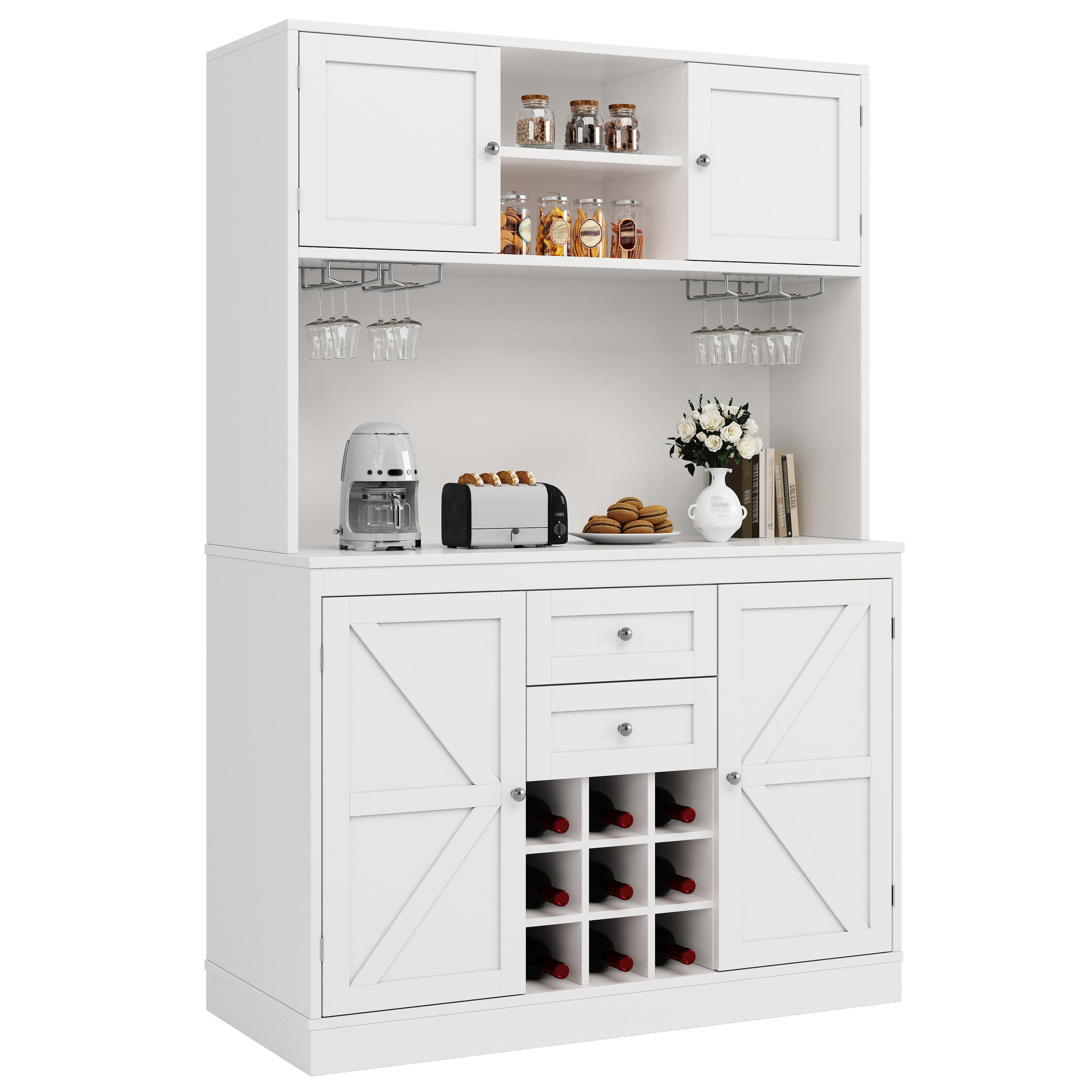 KÜCHENSCHRANK in Weiß mit verstellbaren Ablagen und Weinregal für Küche, B120/T40/H188 cm - Weiß, Holzwerkstoff/Metall (106/179.5/40cm) - STILVORA