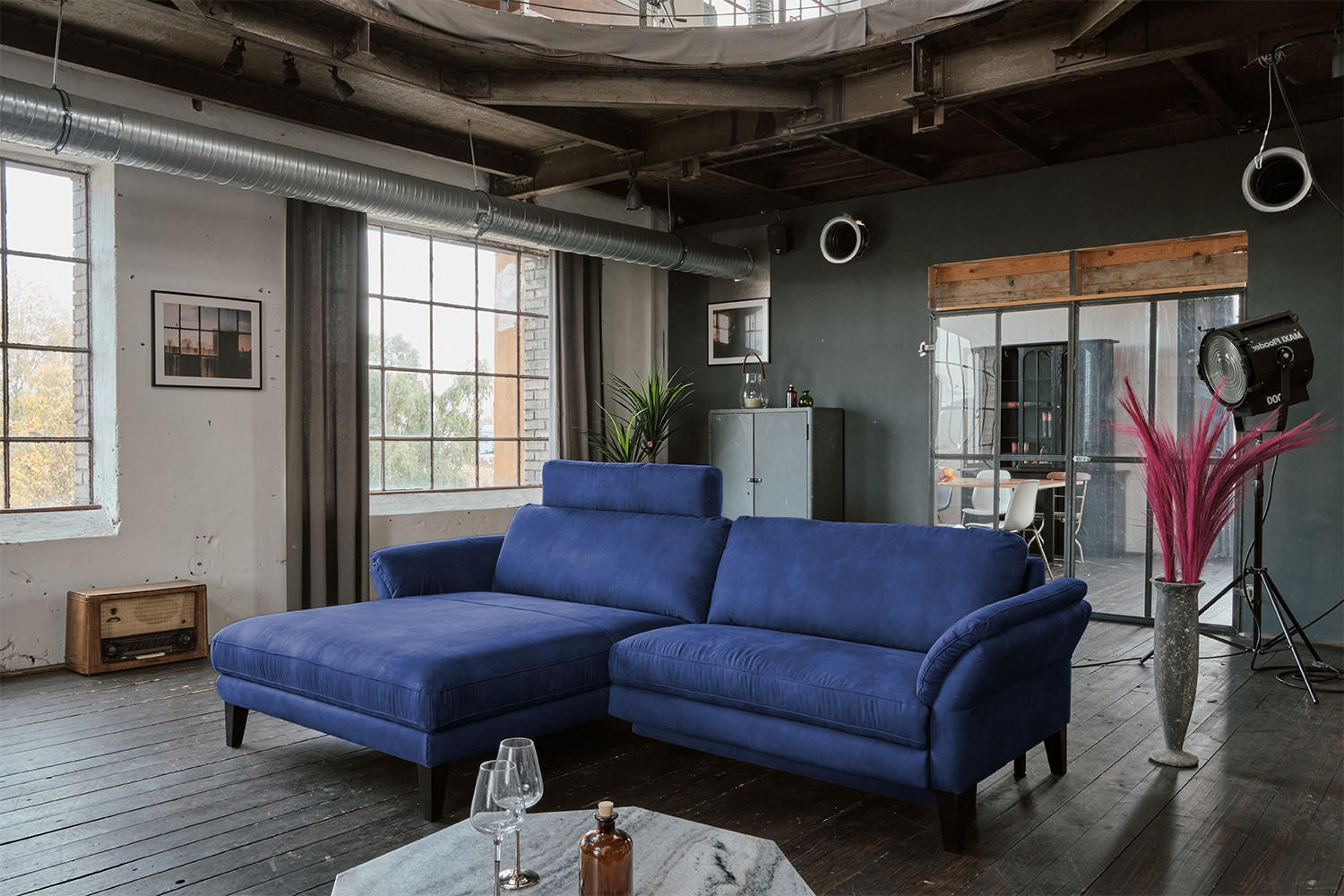 ECKSOFA MIT MOTORISCHER RELAXFUNKTION MALTA Blau Webstoff - Blau/Schwarz, Buchenholz/Textil (302/175cm) - KAWOLA