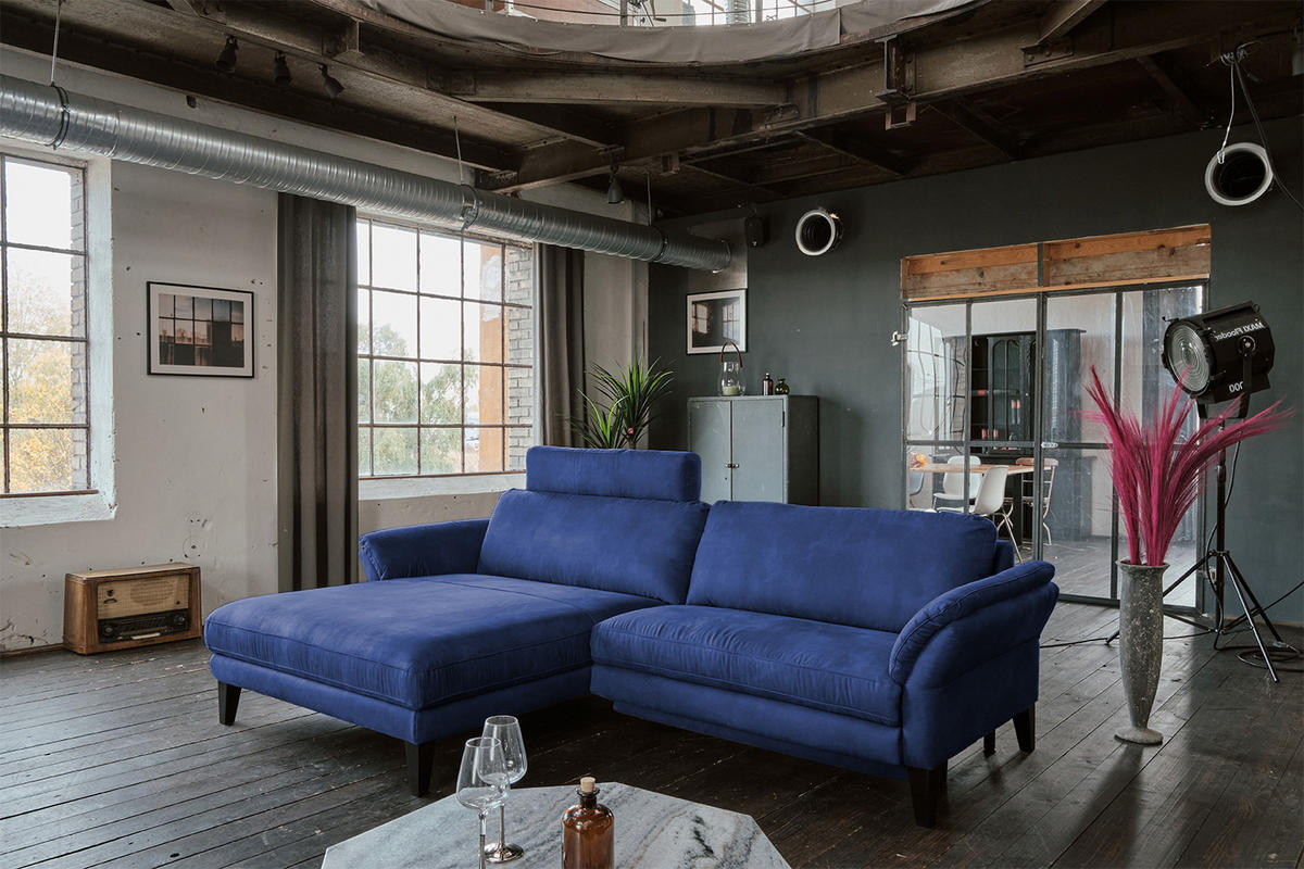 ECKSOFA MIT MOTORISCHER RELAXFUNKTION MALTA Blau Webstoff - Blau/Schwarz, Buchenholz/Textil (302/175cm) - KAWOLA