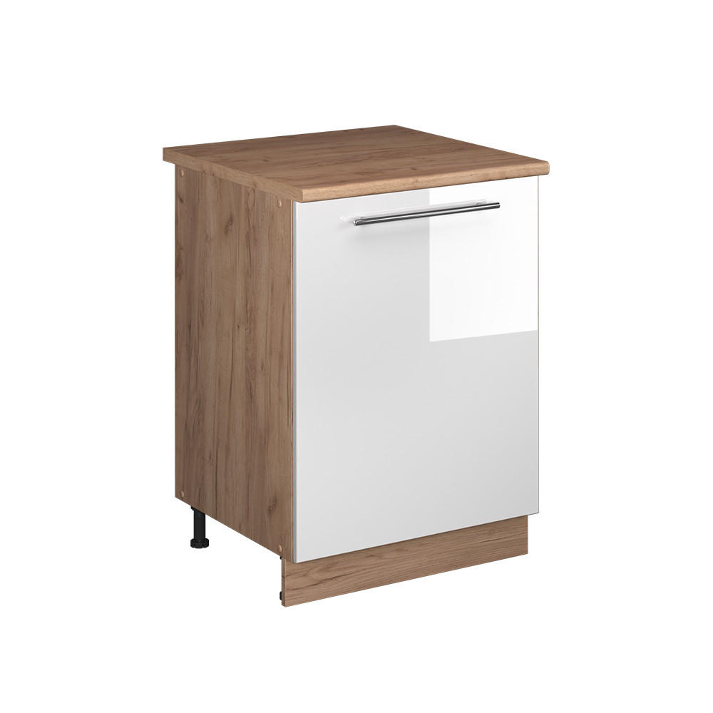 KÖKSUNDERSKÅP Fame-Line, Vit högblank/Goldkraft ek, 60 cm 1 dörr med bänkskiva Vit högglans, Honungsek 82/60/60 cm