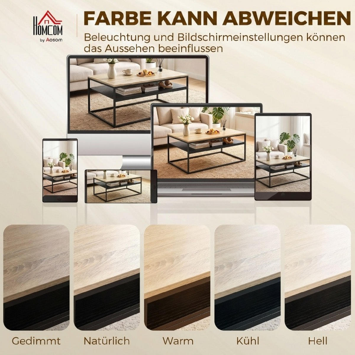 COUCHTISCH aus Spanplatte und Metall 100x59,8x47 cm Eiche/Schwarz mit Ablage - Eichefarben, Holz (100/59.8/47cm) - IVMEU