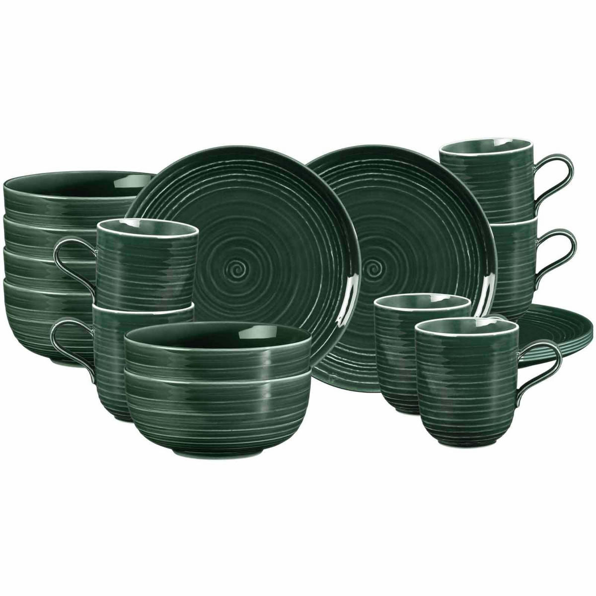 FRÜHSTÜCKS-SET Terra Moosgrün 18er Set - Dunkelgrün, Keramik (1/1/1cm) - Seltmann Weiden
