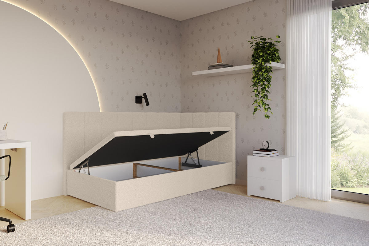 EINZELBETT Jugendbett mit Bettkasten Links, ohne Matratze - LOVY 90x200 Dunkelbeige - Mokka, Holzwerkstoff/Textil (90/200cm) - ALTDECOR