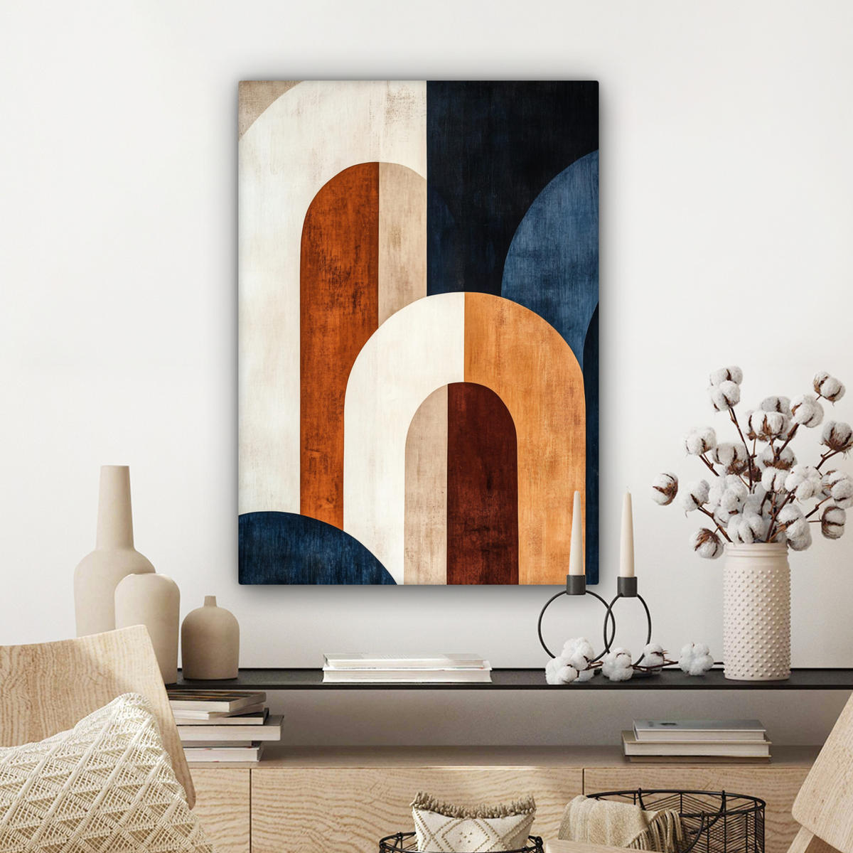 LEINWANDBILD Abstrakt - Formen - Dunkelblau 60x80 cm - Cognac, Textil (60/80cm) - MuchoWow