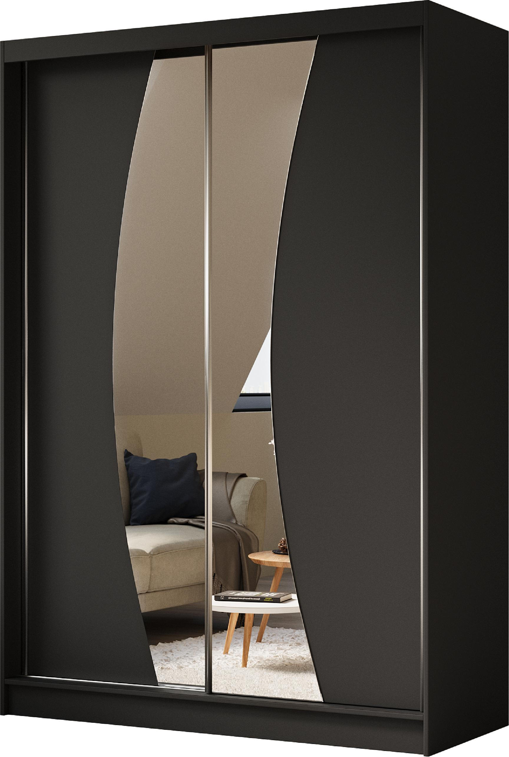 SCHWEBETÜRENSCHRANK Vex 150 cm mit Spiegel, 2-türig, schwarz - Schwarz, Kunststoff (150/216/61cm) - Margaret Hadas24