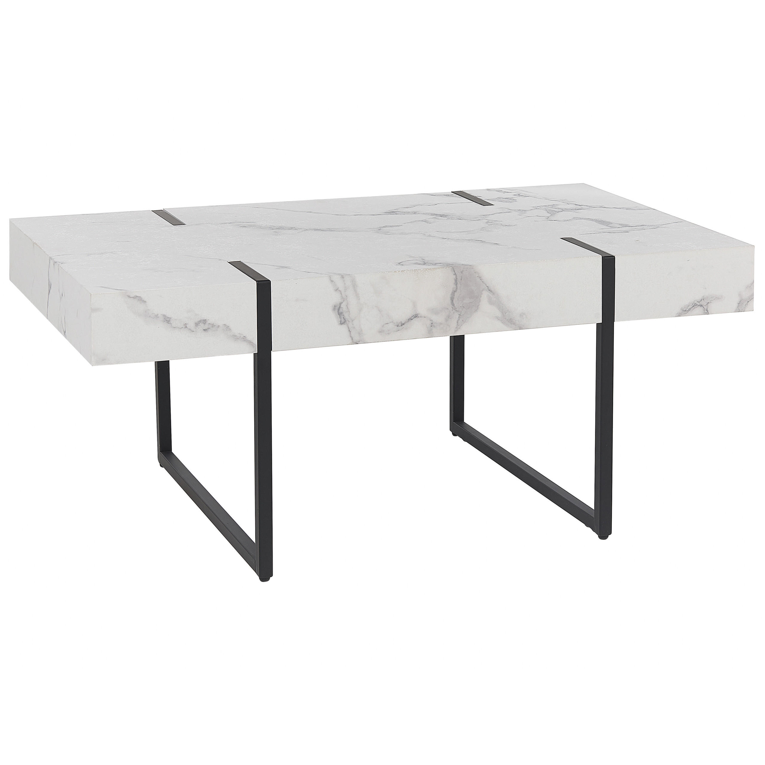 COUCHTISCH weiß/schwarz Marmor Optik rechteckig Merced - Schwarz/Weiß, Holzwerkstoff (100/60/43cm) - Beliani