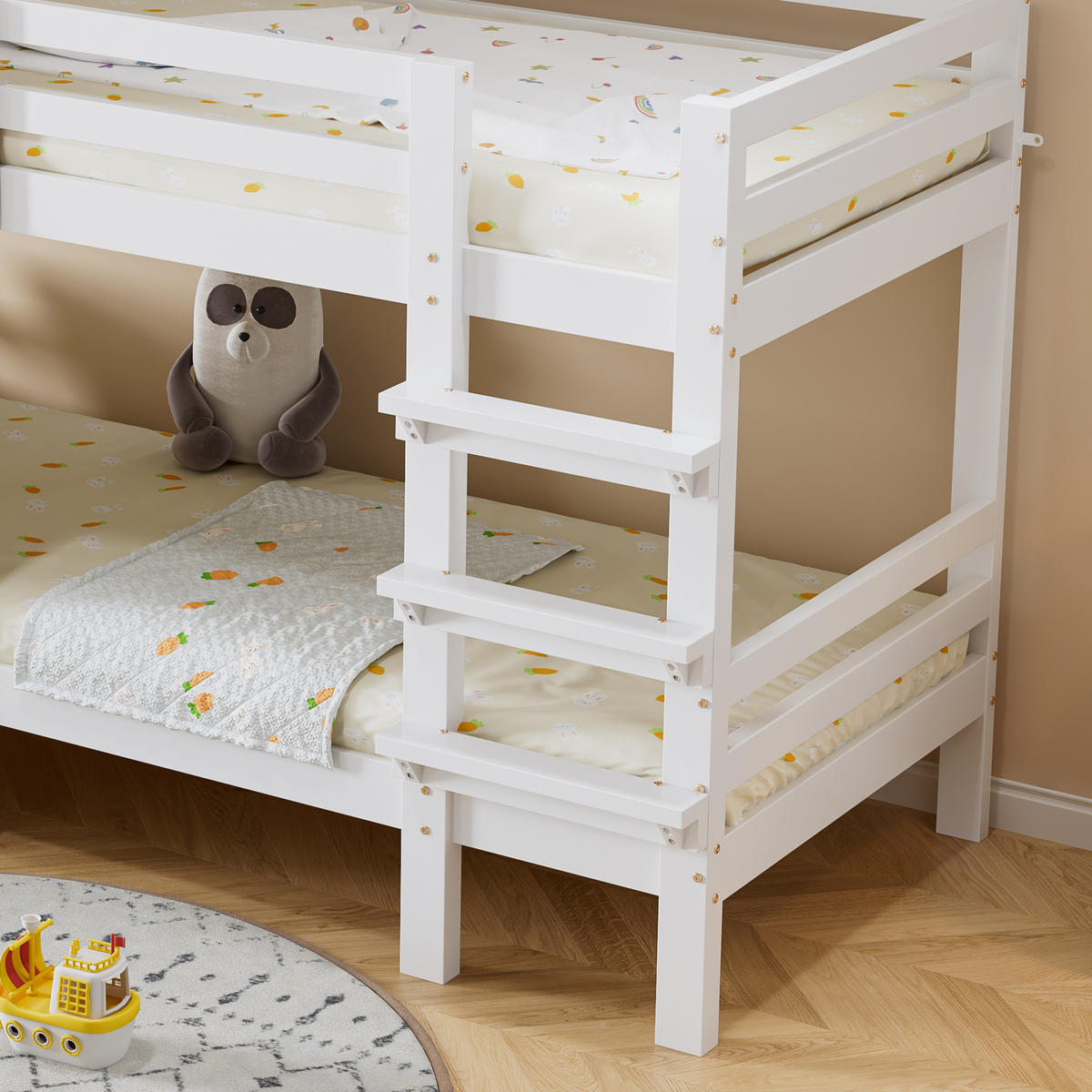 ETAGENBETT 90/200 cm Weiß mit schönen Fenstern und seitlichen Sicherheitsgeländern - Weiß, Holzwerkstoff (90/200cm) - OKWISH