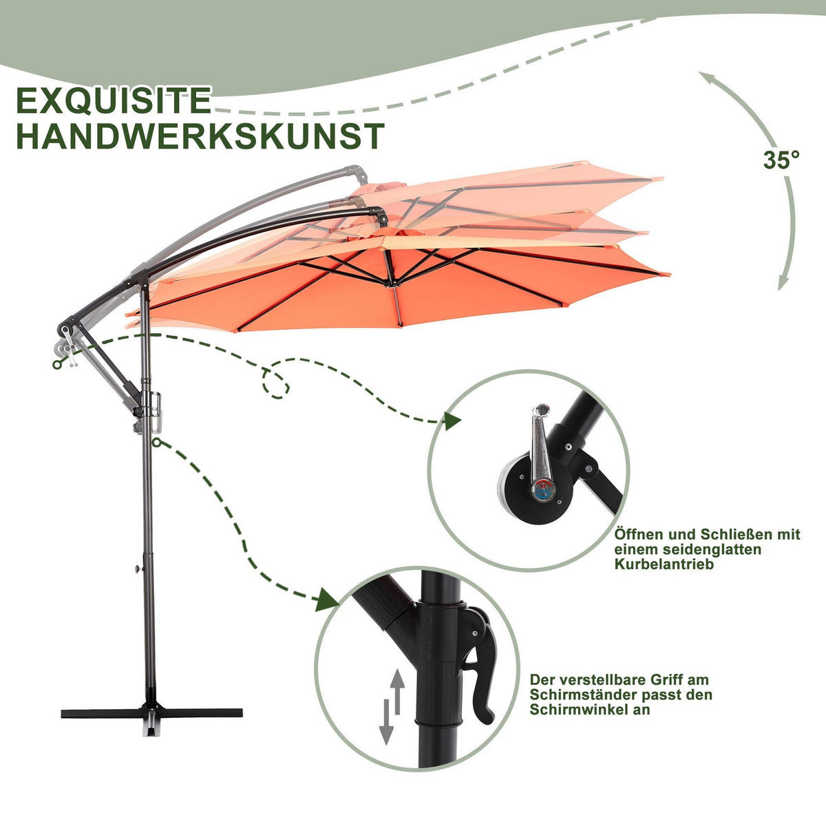 SONNENSCHIRM 295x295cm,Ampelschirm,Gartenschirm,Aluminium,Sonnenschutz,Orange - Orange, Metall (295/295cm) - LVHOM