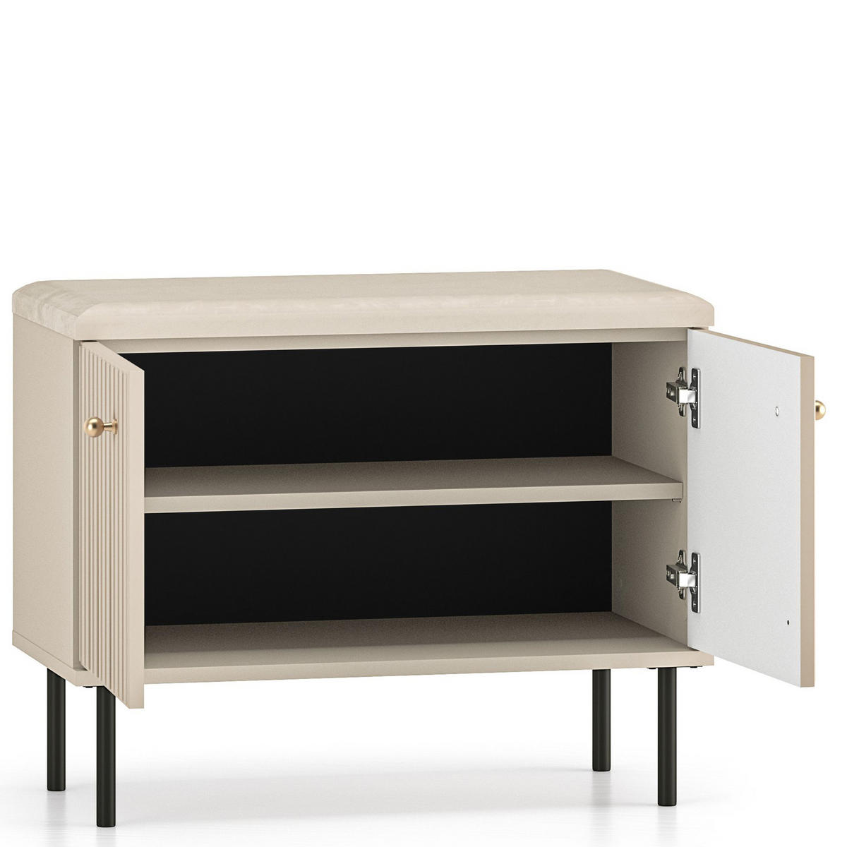 SCHUHSCHRANK Sitzender DROMA,Creme - Creme/Schwarz, Holzwerkstoff (68/55/34cm) - KONSIMO®