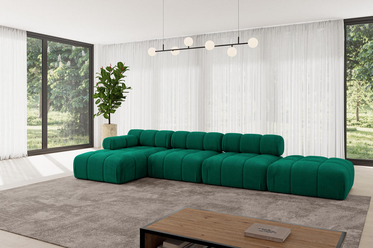 ECKSOFA modulares Sofa Lizur-L2 - 380x160x70 cm Dunkelgrün Velours - Dunkelgrün, Holzwerkstoff/Textil (380/160cm) - ALTDECOR