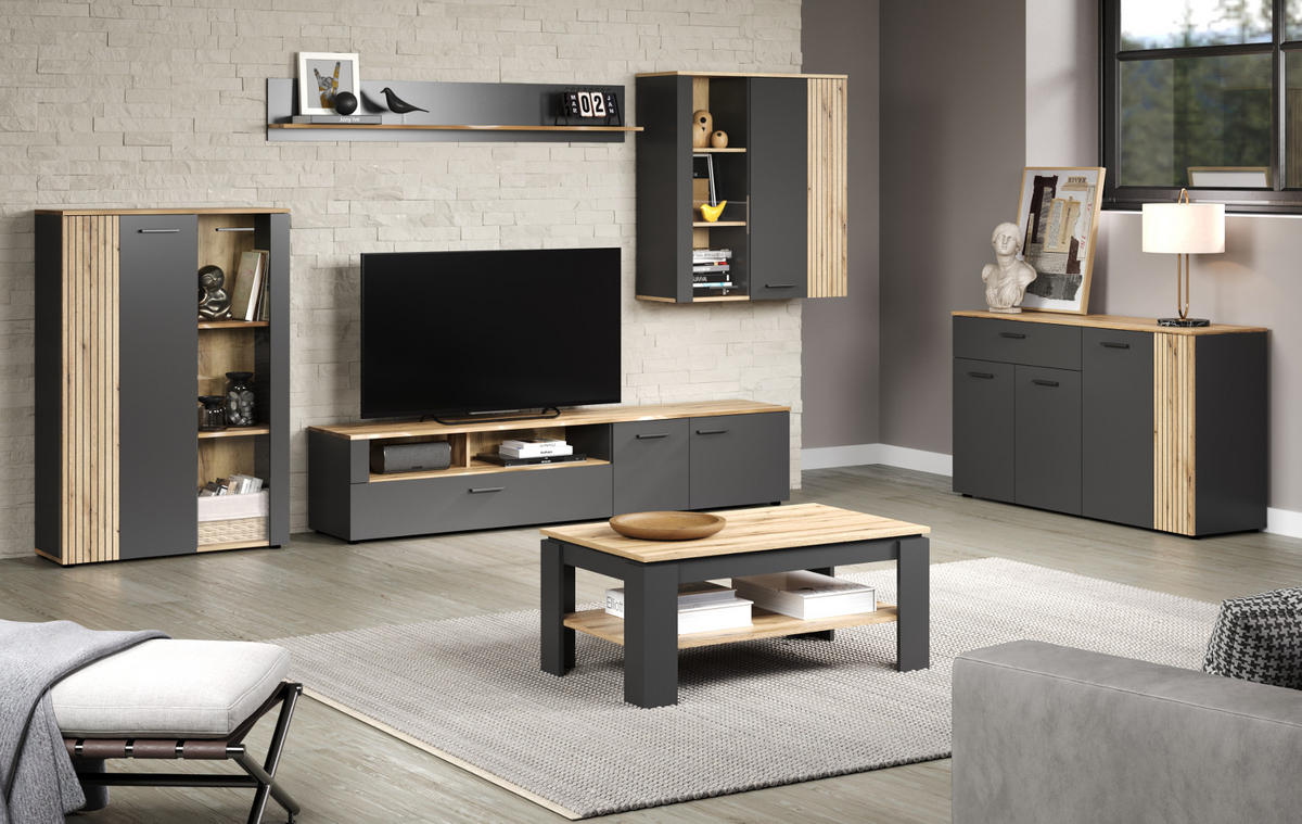 WANDBOARD grau, Evoke Eiche, Wandregal 167 x 25 cm - Eichefarben/Grau, Holzwerkstoff (167/25/18cm) - Top.Furn
