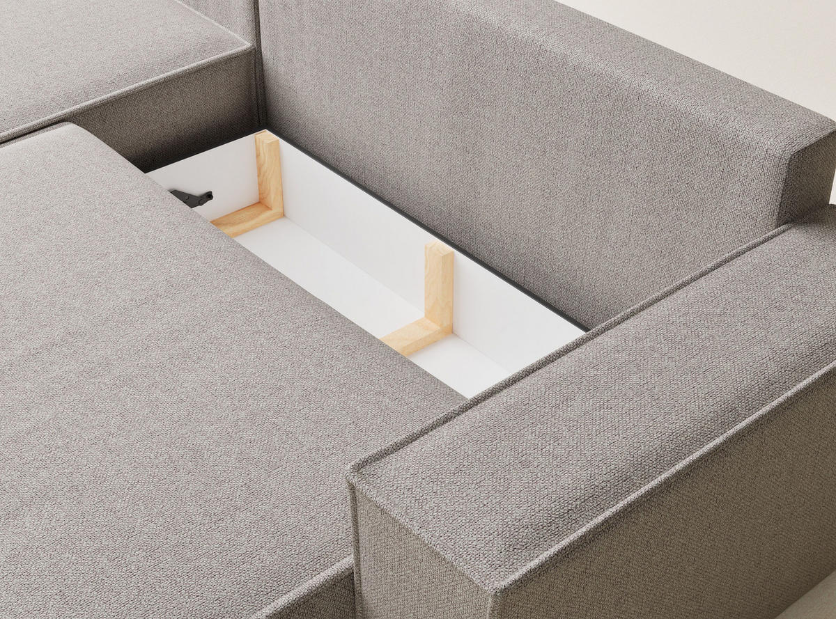 ECKSOFA MIT SCHLAFFUNKTION Maze Seidengrau Webstoff - Greige/Schwarz, Holz/Holzwerkstoff (294/185cm) - Maison de Reve