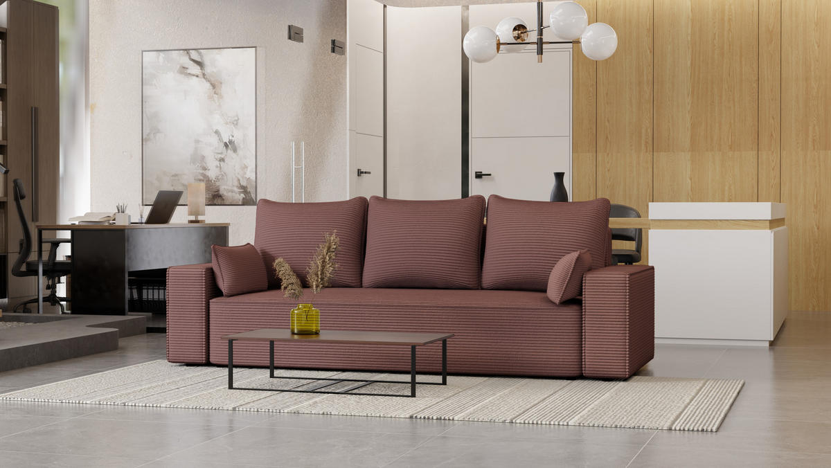 SOFA Vens mit Bettkasten und Schlaffunktion, Cordstoff - Lila, Holzwerkstoff (242/85/95cm)