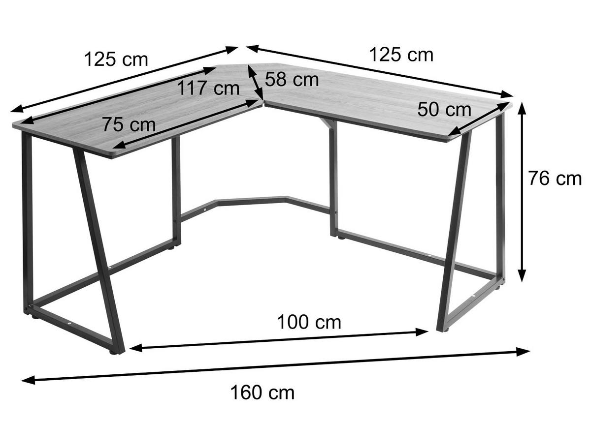 ECK-SCHREIBTISCH Braun - Braun, Metall (125/125/76cm) - MCW
