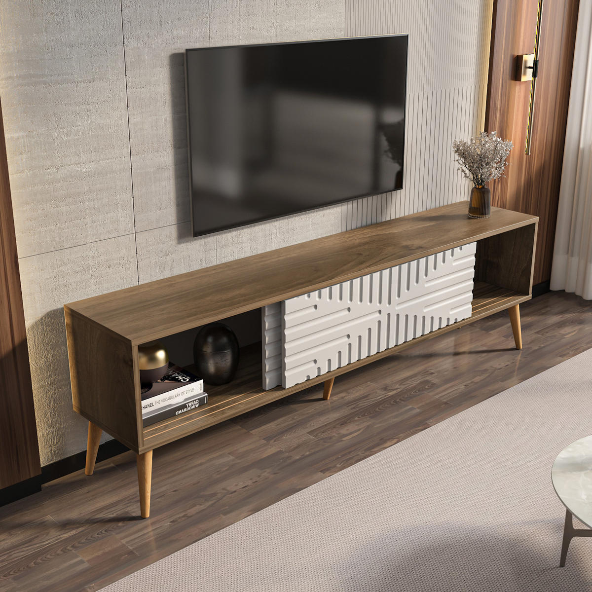 TV-LOWBOARD Riso - Braun/Weiß, Holzwerkstoff (180/54/35cm) - Decorotika