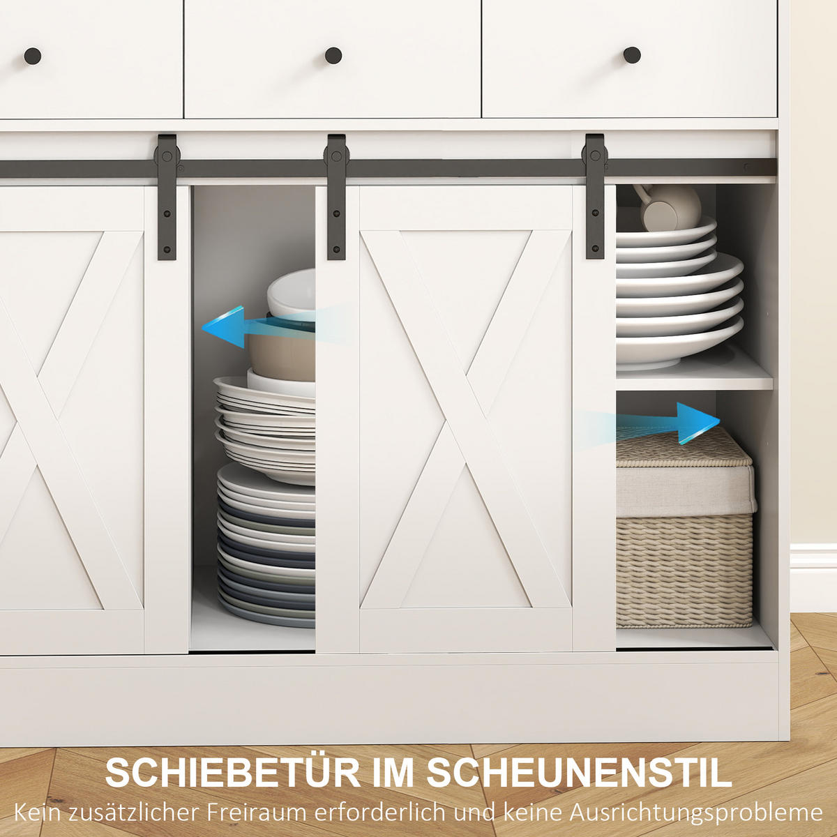 KÜCHENSCHRANK, Hochschrank mit Arbeitsplatte, Buffetschrank mit Schiebtüren - Weiß, Holzwerkstoff (40/180/93.5cm) - HOMCOM