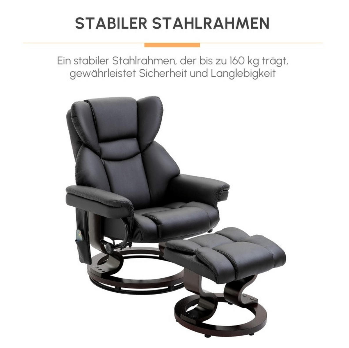 RELAXSESSEL 79/101/82 cm Schwarz aus Kunstleder mit Massagefunktion - Schwarz, Kunststoff (82/101/79cm) - OKMYHOME