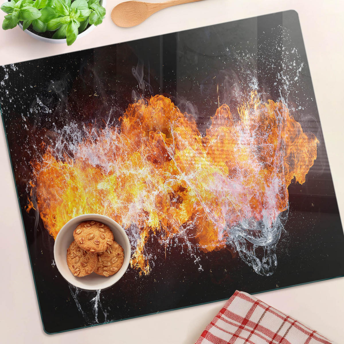 GLASPLATTE 60x52 cm Feuer und Wasser - Orange, Glas (60/0.4/52cm) - TULUP