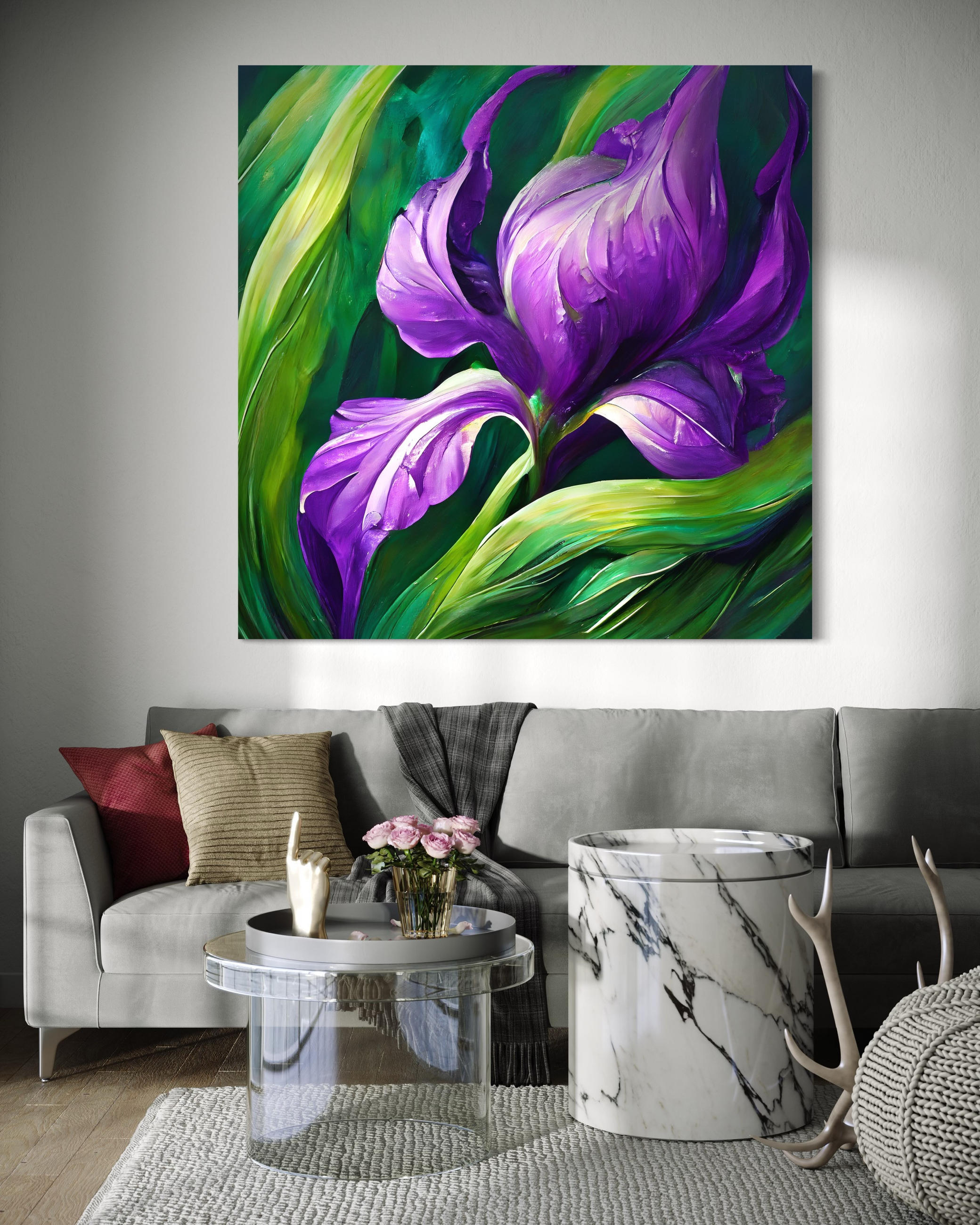 WANDBILD iris gemalte blumen - Lila, Textil (50/50cm) - Feeby