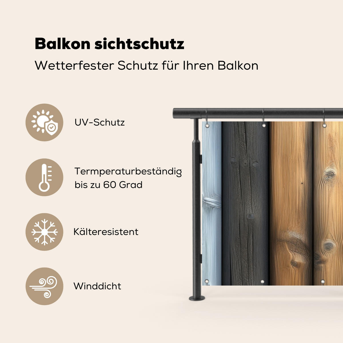BALKON-SICHTSCHUTZ Holz - Dielen - Gemischt - Teakfarben, Kunststoff (200/90cm) - MuchoWow