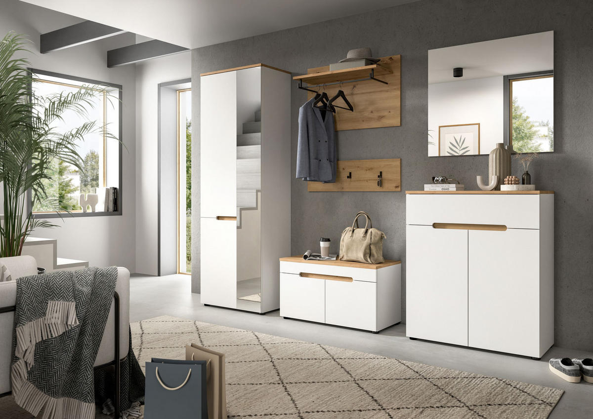SITZBANK Nova Garderobe in Basalt grau Nachbildung und Artisan Nachbildung B/H/T: 80x45x37 cm - Weiß, Holzwerkstoff (80/45/37cm) - Homes & Jones
