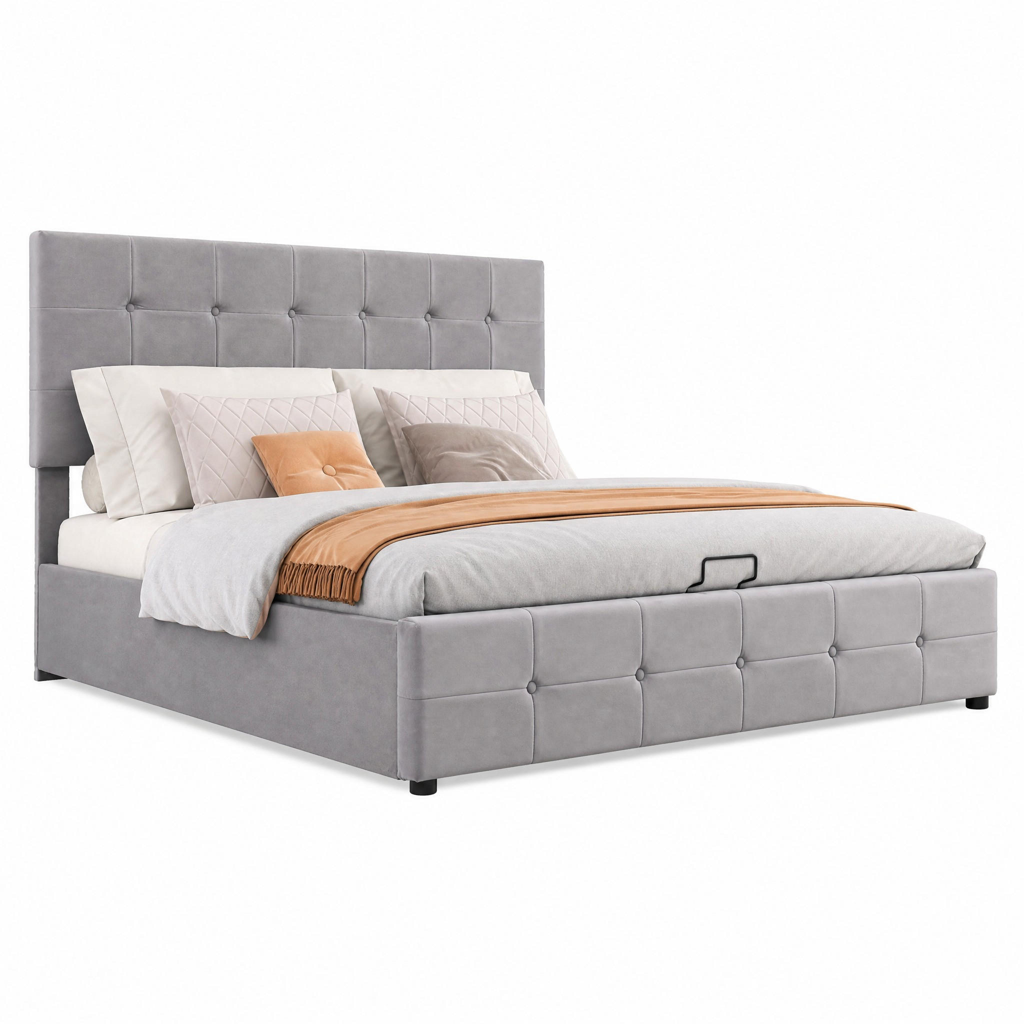POLSTERBETT mit Stauraum 203 x 140 cm Samt Grau - Grau, Metall (140/200cm) - Meubliv
