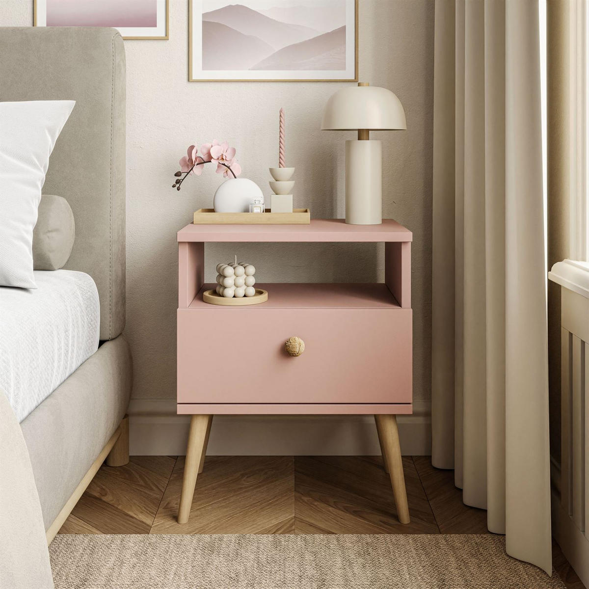 NACHTTISCH HARMONY Natürlich Rosa - Rosa, Holzwerkstoff (44/56/31cm) - Lookway