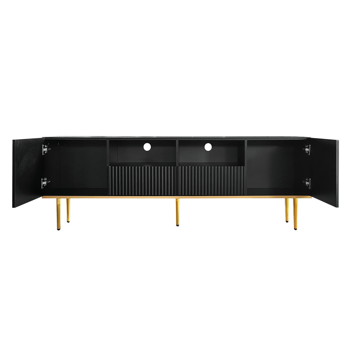 TV STOLEK černý se zásuvkami a zlatými nohami, do obývacího pokoje, 165×36×55 cm - černá/zlatá, kov/kompozitní dřevo (165/55/36cm) - STILVORA