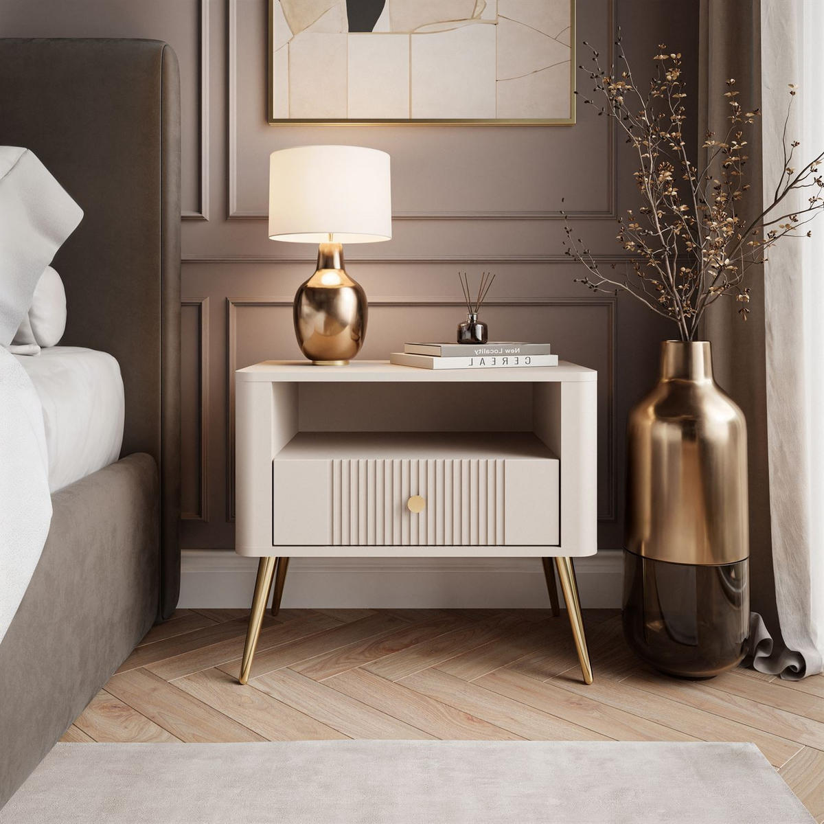 NACHTTISCH ELYSIA KASCHMIR mit Schublade - Kaschmir, Holzwerkstoff (65/55/39cm) - Lookway