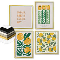 WANDBILDER 4er Set - 50x50 cm & 40x60 cm Goldrahmen - Pflanzenmuster mit Blumen - Goldfarben, Kunststoff (50/50cm) - ArtPrintCave