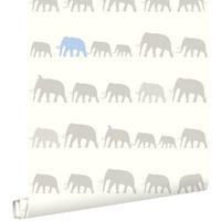 TAPETE Elefanten 53 cm x 10.05 m - Blau, Papier (53/0.1cm) - ESTAhome