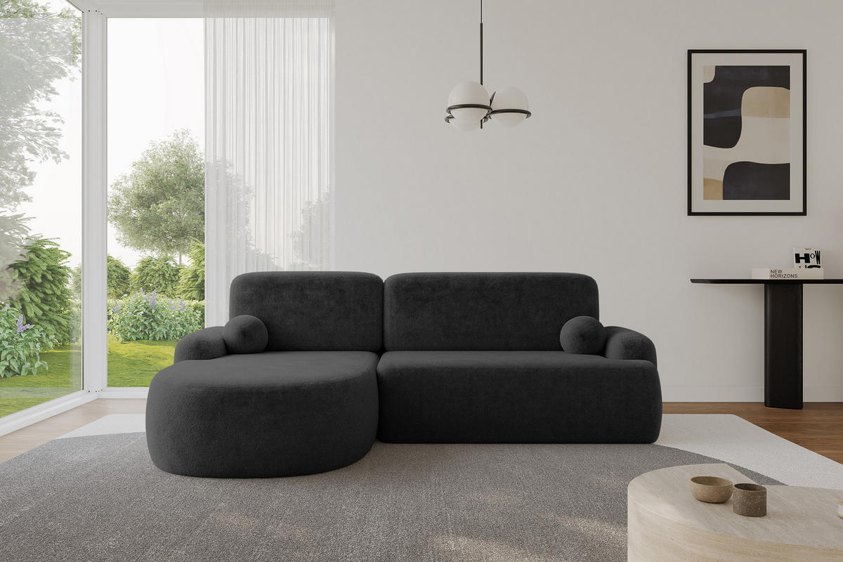 ECKSOFA mit Schlaffunktion und Bettkasten LIRA-L - 264x172x89 Grafitgrau - Graphitfarben, Holzwerkstoff/Textil (264/172cm) - ALTDECOR