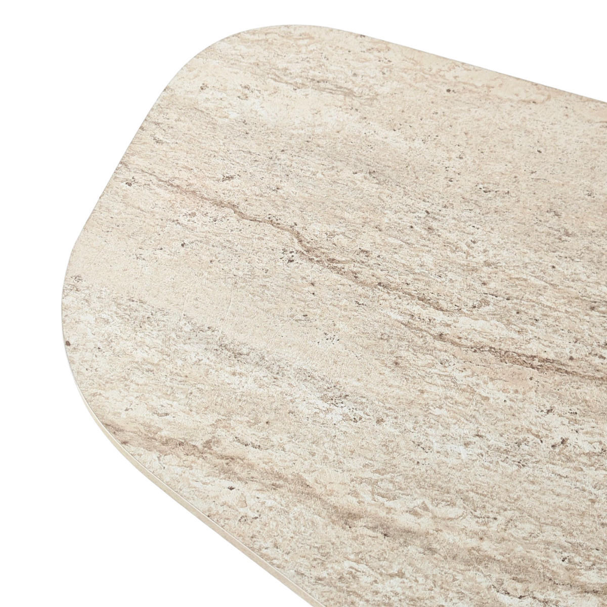KONFERENČNÍ stolek s organicky tvarovanou deskou a širokými nohami, délka 100 cm - ROCK - barva dubu/světle hnědá, kompozitní dřevo (100/60/35cm) - Calicosy