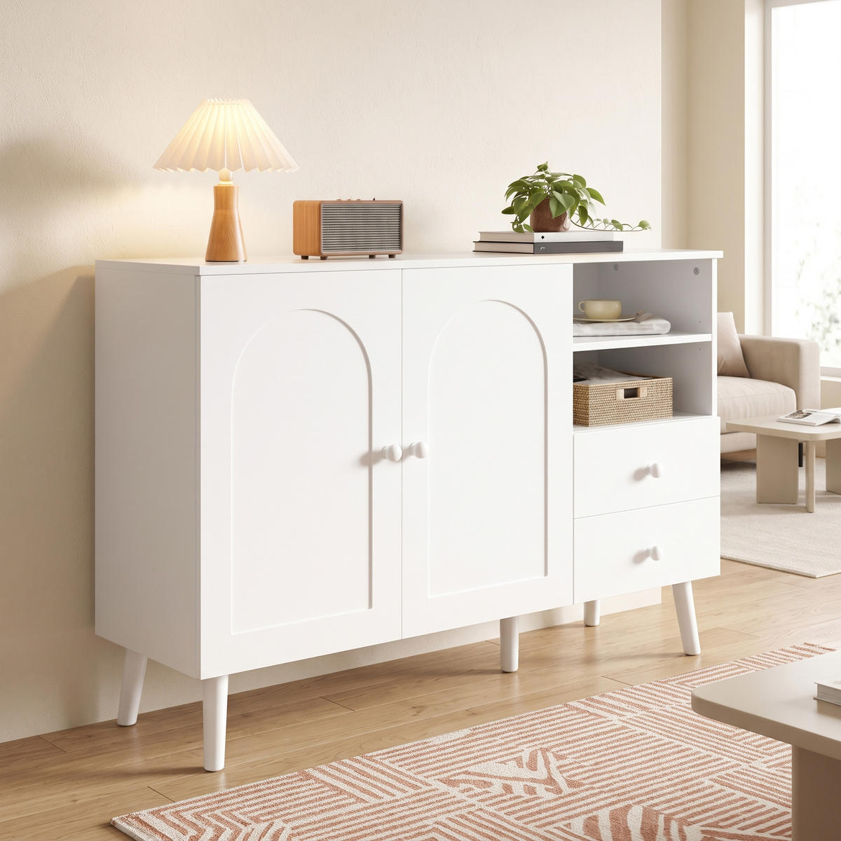 BUFET 118cm cu două laturi, 2 prize, pentru carcasă - alb, compozit lemnos (118/82/35cm) - Urban Meuble