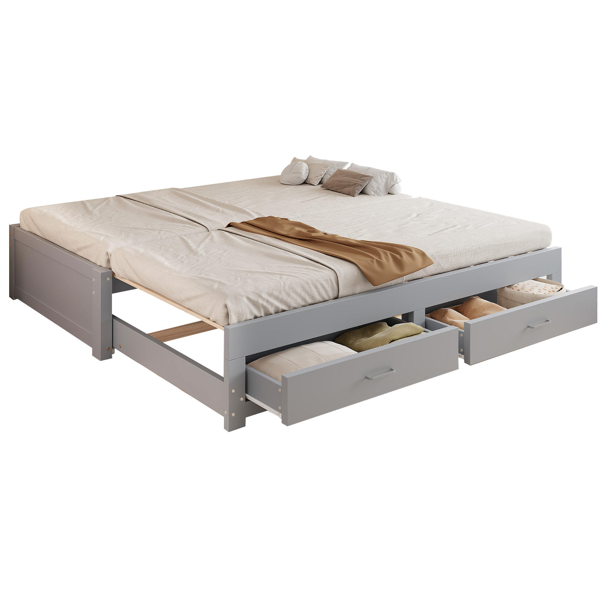 SCHLAFSOFA Grau aus Holz 90/180×190cm ausziehbar mit zwei Stauraumschubladen ohne Armlehnen - Grau, Holz (185/34.8/197cm) - Luhomfu